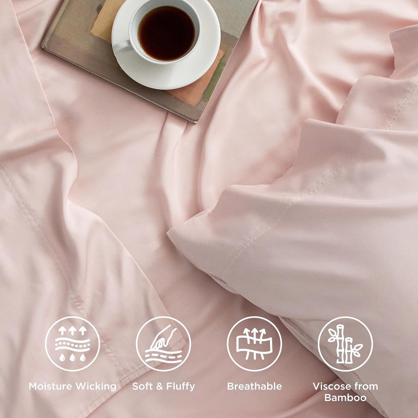 Bedsure Cooling Twin Sheets - Breathable & Soft Rayon from Bamboo | Deep Pocket Up to 16 Inches, Pink