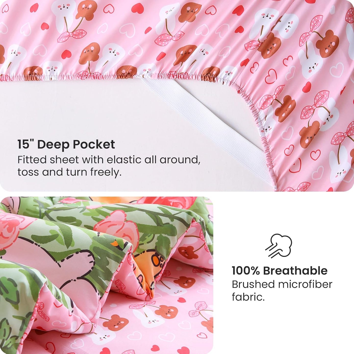 Sets 6 Set Set Mooreeke Twin Size Comforter for Girls Kids, Pieces Bed in a Bag Garden Cute Rabbit Floral Bedding
