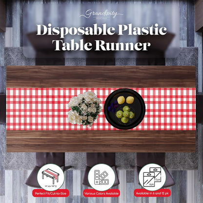 12 Pack 14 108 Inch. Red Gingham Checkered Premium Disposable Plastic Table Runner x Table Runner for Dinner Parties