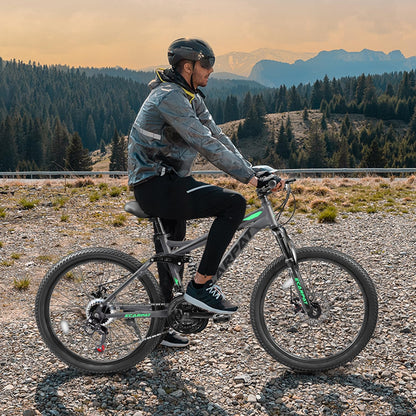 KIAPALNO 26 Inch Mountain Bike, Dual Full Suspension 21 Speed Womens Mens Mountain Bikes, Commuter Bike with Carbon Steel Frame and Dual Disc Brakes