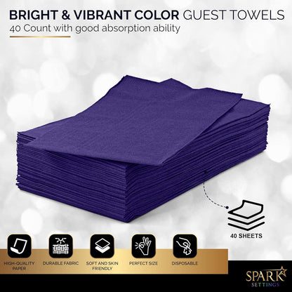 Dinner Napkins Disposable Guest Towels - Purple Beverage Napkins, Soft & Absorbent, 8” x 4.5”, Pack of 40 by Amcrate