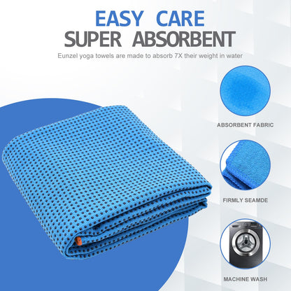 Eunzel Hot Yoga Towel - Microfiber Non Slip Yoga Mat Towel with Grip Dot Sweat Absorbent Towel for Hot Yoga, Pilates and Fitness 72" x 24", Dark Cyan/Orange