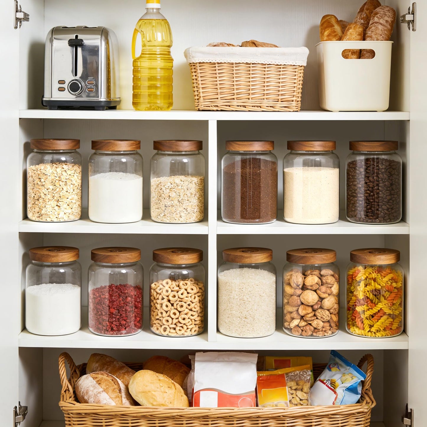 Large Glass Jar of 2 Pack,108floz/3200 ml Glass Canisters with Airtight Lids,Pantry Jar with Anti-Slip Mat and Label, Glass Storage Container for Kithchen Food,Flour,Sugar,Cereal,Rice,Pasta,Oats