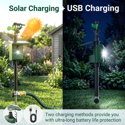 2 Packs Motion Activated Animal Repeller with Water Sprinkler, Solar Powered Deer Repellent Devices, IP65 Waterproof Cat Repellent Outdoor with Flashing Light, Deter Foxes Skunks Raccoons from Garden