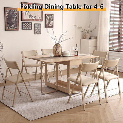 VASTATIO Folding Dining Chairs and Table Set, Space-Saving Dining Table and 2 Padded Steel Frame Folding Chairs(Wood), Drop Leaf Dining Table with Extra Large Storage Space and 2 Drawers