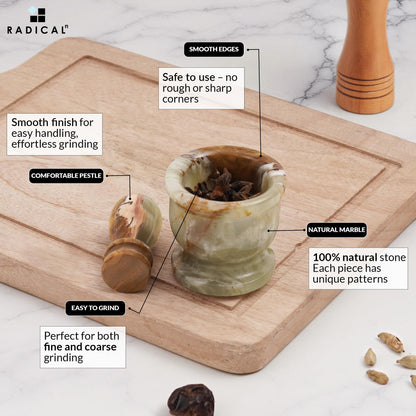 Radicaln Marble Mortar and Pestle Set Green 2.5" Inches Handmade Garlic Crusher & Grinder Bowl, Mini Mortar and Pestle for Kitchen - Herb Grinder Spice Grinder