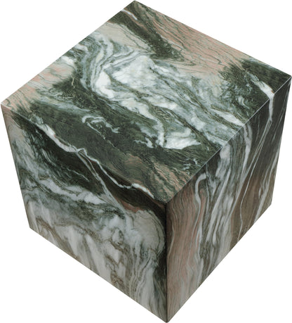 Meridian Furniture 99029Green-ET Piazza Collection Art Deco Indoor/Outdoor Concrete End Table with Green Marble Finish, 16" W x 16" D x 16" H, Green