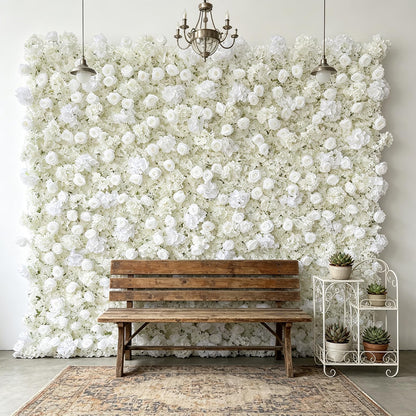 5D Artificial White Realistic Rose wall Backdrop, 8×8ft,Artificial Flower wall Panel. Easy to Install and Store, Reusable. Perfect for Weddings, Birthday Parties, and Home Decoration. with Stand