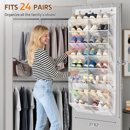 24 Closet 8 57.5") MISSLO Pairs Over the Door Shoe Organizer Breathable Mesh Hanging Shoe Rack for Storage with Wide