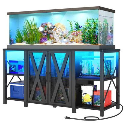 DWVO Reptile Tank Stand Aquarium Stand with Power Outlet & LED Light, 75/90/120 Gallon Terrarium Stand Cabinet - Heavy Duty Fish Tank Stand for Turtle Tank, Reptile Terrarium, 2000LBS Capacity, Black