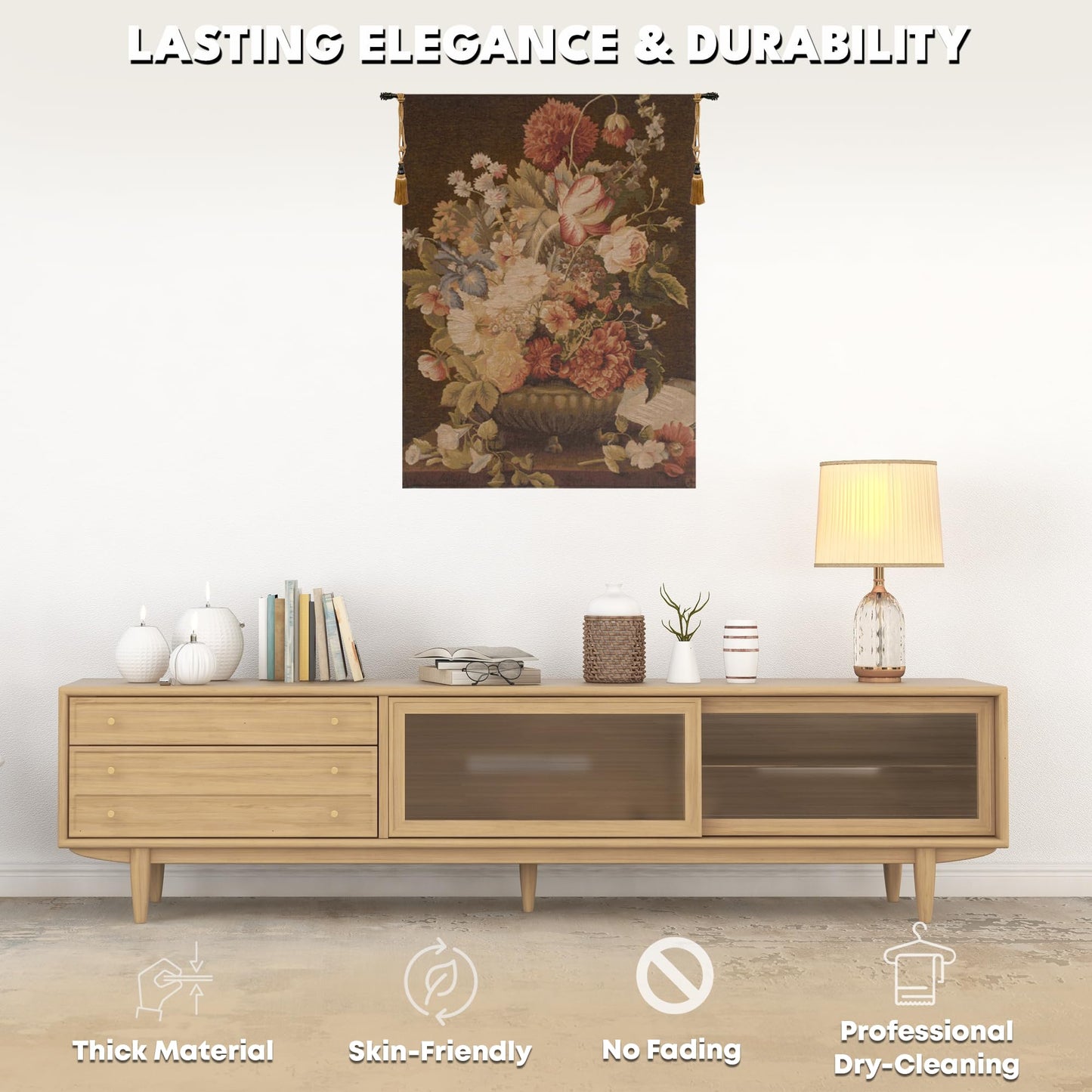 Charlotte Home Furnishings Inc. Bouquet Tulipe Fonce French Tapestry Wall Hanging 37 x 27 Inch Viscose Cotton and Polyester Blend Wall Art Perfect For Wall Decor by Pierre Joseph Redoute