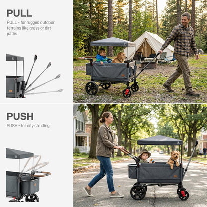EVER ADVANCED Side-Unzip Stroller Wagon for 2 Kids - 2-in-1 Bench Mode & All-Terrain Push-Pull Wagon - Spica Cast & Special Needs Friendly - JPMA Certified, UV Canopy, Foldable for Zoo, Beach & Travel