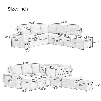 Merax L-Shaped Modular Sofa with Removable Storage Ottoman, USB Ports and Cup Holder, Upholstered Sectional Couch & Armrest, Free Combination Indoor Furniture for Living Room, Apartments, Gray