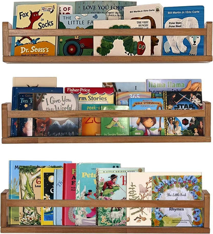 24 Inch Set 3 AZSKY Nursery Shelves Light Walnut Floating Book Shelf Organizer for Baby Nursery Dcor Wall Book Shelves