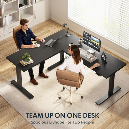FLEXISPOT L Shaped Standing Desk, 71 x 63 Inch Electric Height Adjustable Corner Desk, Sit Stand Computer Workstation, Preset Controller, Home Office, Black Frame with Black Top