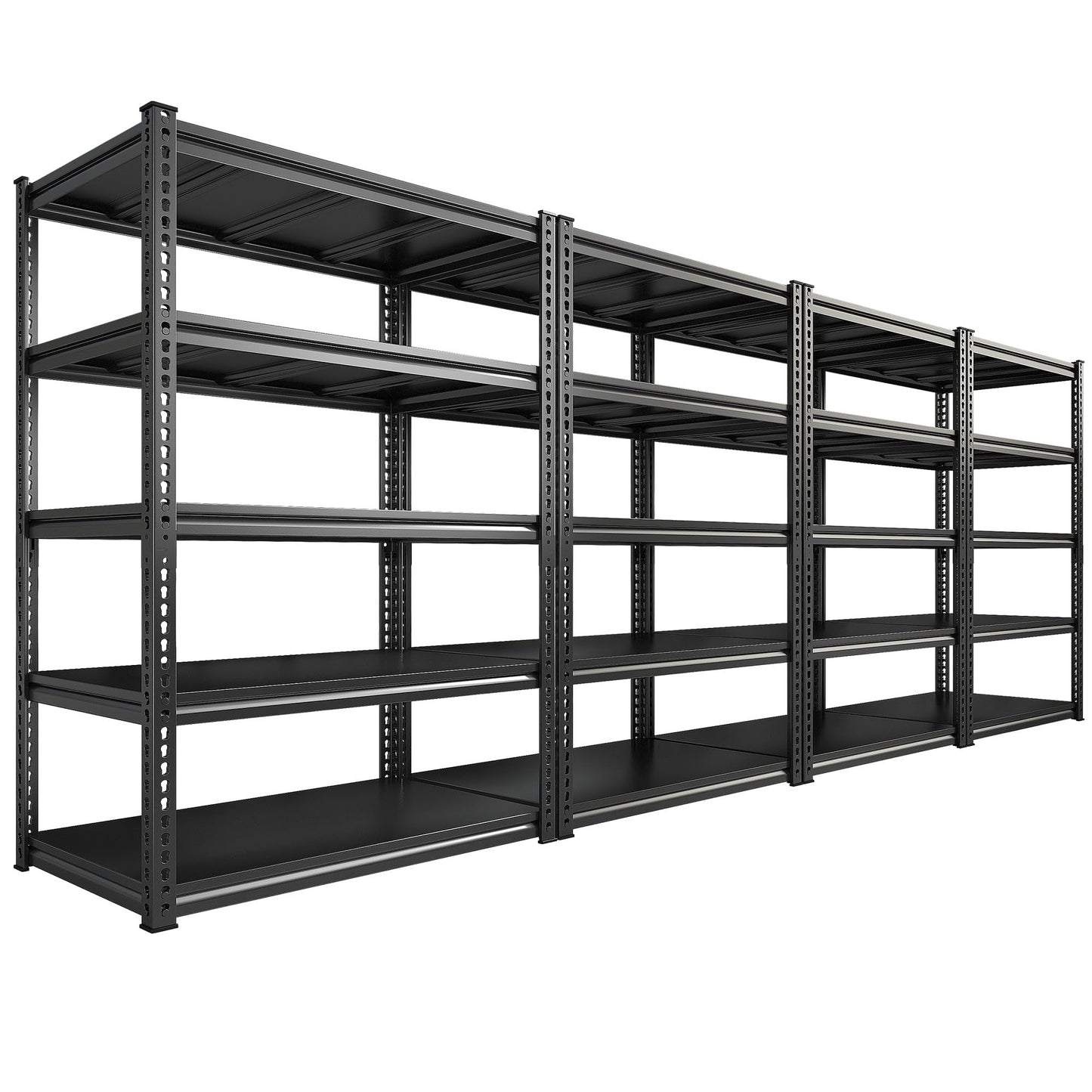REIBII 72" H Garage Shelving Load 2500 LBS, Heavy Duty Storage Shelves, 5-Tier Adjustable Garage Shelves for Warehouse, Basement, 72" H x36 W x18 D, Black, 4 Pack