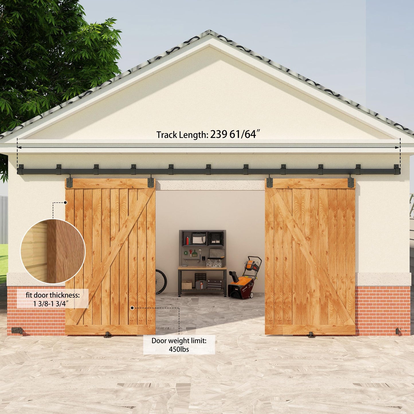 20FT Black Box Rail Exterior Barn Door Hardware Kit for 2 Doors, Sliding Heavy Duty Barn Door Track, Wall Mount Barn Door Hardware with 11 Track Brackets(Doors NOT Include)