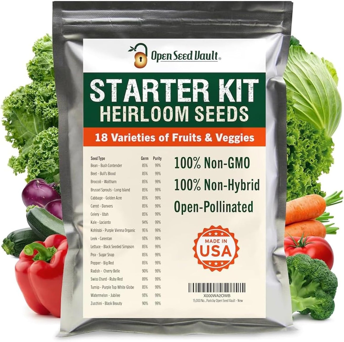 |15,000 18 2026 Open Seed Vault Heirloom Seeds | Seed Types | Survival Seeds | Season | Non GMO Vegetable and Fruit
