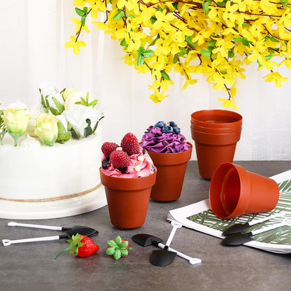 50 Pack Patelai Flower Pot Dessert Cups with Shovel Spoons Plastic Cake Desserts Cups for Farmers Market Construction