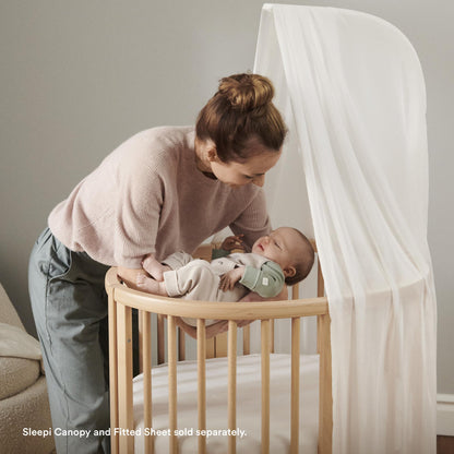 Stokke Sleepi Mini Bundle V3, Natural - Includes Sleepi Mini V3, Mattress & Drape Rod - Suitable for Ages 0-6 Months - Adjustable & Stylish