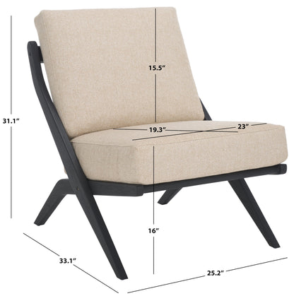 SAFAVIEH Couture Collection Nicki Scandinavian Sand/Black Boucle Solid Wood Accent Chair