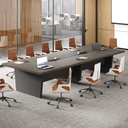 Nuipesn 118 Inch Rectangular Conference Table, 10FT Meeting Table for 10-12 People, Built-in Power Outlets and USB Charging Ports, Cable Management, 2 Inch Thick Top, Walnut and Charcoal Gray