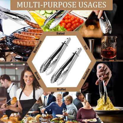 Meanplan 50 Pcs Small Stainless Steel Kitchen Tongs 7 Inch Food Serving Tongs Metal Cooking Clips High Heat Resistant Clips with Sliding Rings for Buffet Food Cooking Salad Grilling, Silver