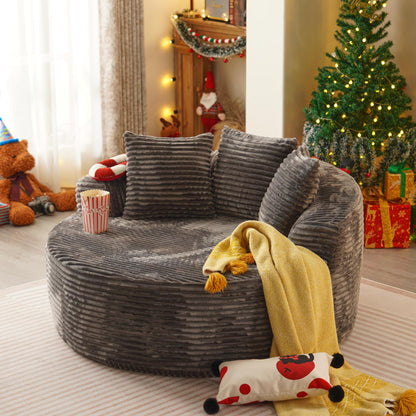 58” Oversized Upholstered Sofa Bed, Round Chaise Lounge Chair Indoor, Fluffy Plush Chaise Lounge, Modern Chenille Cloud Couch with Deep Seat, Comfy Bean Bag Chiar for Living Room Apartment