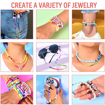 Ilootm Friendship Bracelet Kit, 16800pcs, 96 Colors Polymer Clay Beads & 24 Colors Glass Seed Beads, 400 Letters Beads，Bracelet Making Kit for DIY Jewelry Making&Friendship Bracelet Making