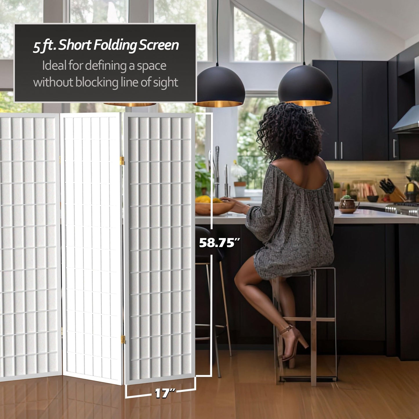 Red Lantern 5 ft. Tall Window Pane Shoji Screen - White - 6 Panels