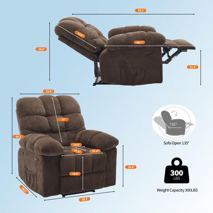 21.2'' Manual Recliner Chair,Ergonomic Overstuffed Breathable Fabric Reclining Chair with Side Pockets,Q235 Steel Frame Lazy Boy Recliner Single Sofa for Living Room Bedroom