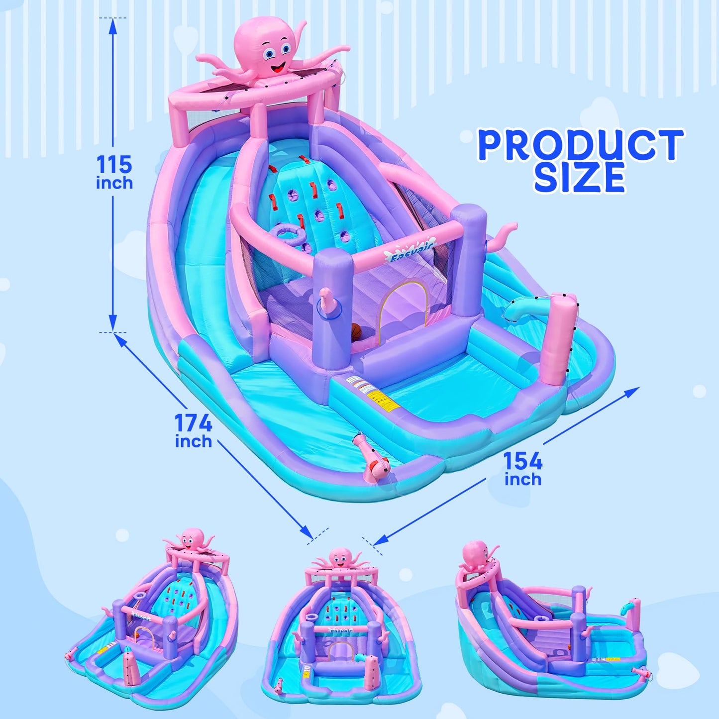 Easyair Inflatable Bounce House Water Slide Combo, Blow Up Water Slides for Backyard, Kids Jumper with Climbing Wall, Basketball Hoop, Splash Pool with Blower