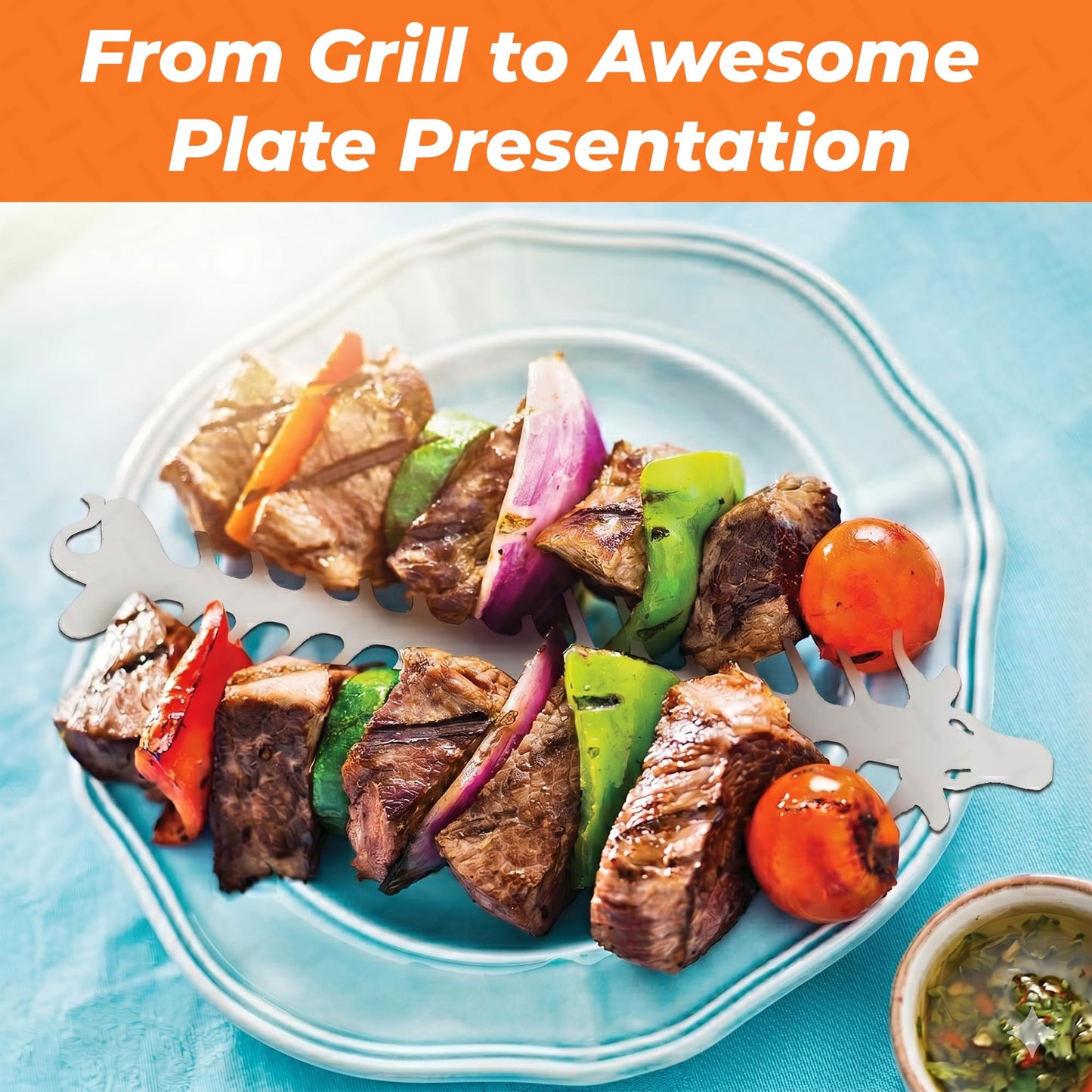 Proud Grill Slide & Serve BBQ Skewers - Mothers Day Gifts for Mom, Reusable Stainless Steel Barbecue Skewers for Grilling Shish Kabobs, Beef, Pork, Chicken, Shrimp & Vegetables - 12 Inch, Set of 4