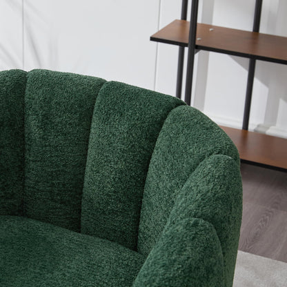 Noble House Home Furnishings Hucdt 29.9'' Boucle Barrel Club Chair, Upholstered Accent Chair, Channel Tufted Armchair, Extra Seating Lounge with Metal Legs, Single Sofa for Living Room Home, Green