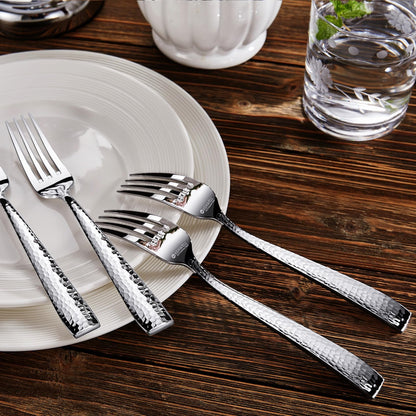 KEAWELL Premium 4-Piece 8.3" Louis Hammered Dinner Fork Set, 18/10 Stainless Steel, Squared Edge with Smooth Rounded Edges for Comfort, Dishwasher Safe (4, 8.3" Dinner Fork)
