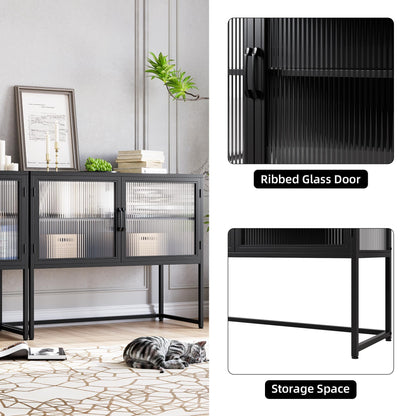 GAOMON Buffet Cabinet with Glass Doors, Sideboard with Adjustable Shelves, Freestanding Storage Cabinet for Kitchen, Living Room, Dining Room, Black