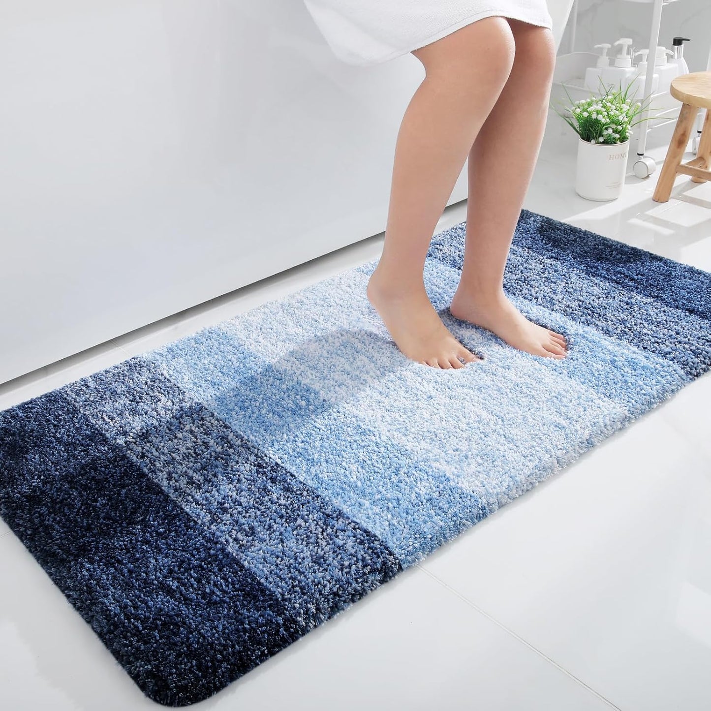 OLANLY Large Bathroom Rugs - Extra Soft Microfiber Mat 40x24 | Quick Dry, Machine Washable, Navy