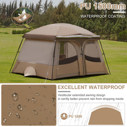 Vidalido Tents，6-8 Person Camping Tent with Extended Vestibule，2 Room Weather Resistant Family Tents，Easy Install Waterproof Outdoor Tent for Backpacking and Camping Hiking