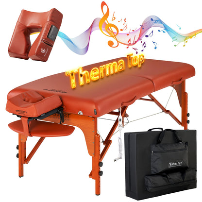 Master Massage 31" Santana TT Massage Table Beauty Bed Package with Extra MusicMaster Ergonomic Dream Sound Face Cradle Cushion- Cinnamon