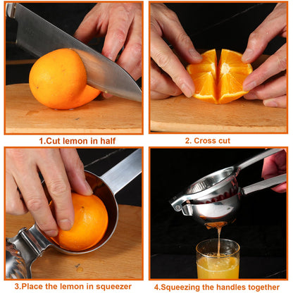 TEZZ Upgrated Extra Large Lemon Squeezer, Heavy Duty Handhelp Orange Juicer with 3.47'' extra big Filter Bowl, Stainless Steel Hand Press Citrus Juicer, Lime Squeezer Bar Tool, Manual Citrus Press