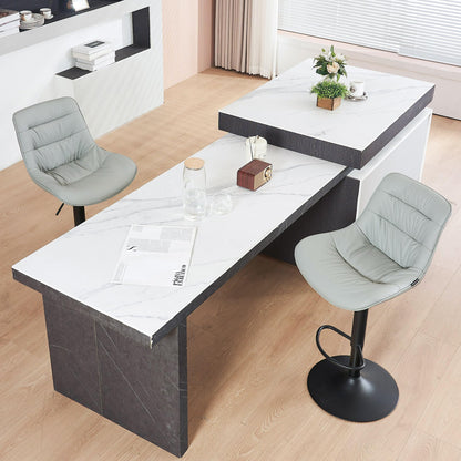 Kidol & Shellder Adjustable Bar Stools Set of 2, Faux Leather Counter Height BarStools with Back, Modern Mid Century Upholstered Bar stools for Kitchen Island Gray