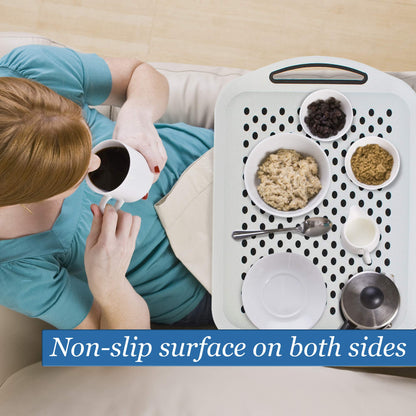 Food Trays for Eating on Couch - 2 Pack - Non Slip Dinner Trays for Eating Set of 2 Non Slip Serving Tray and Food Tray with Handles (Black & White)