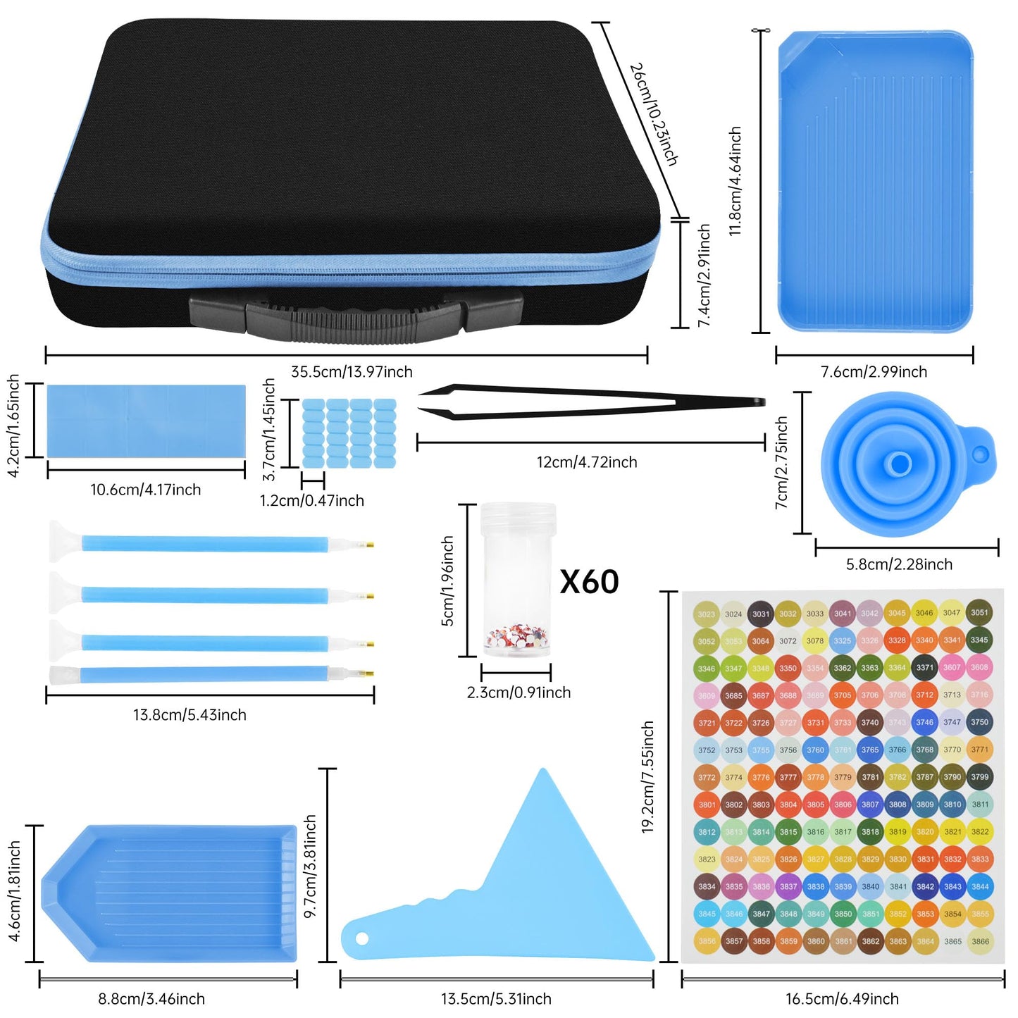 Mlife Diamond Painting Storage Boxes,1 Diamond Painting A4 Light Box Tracing Light Board with 3 Brightness, 80 Slots Bead Storage with 5D Diamond Art Accessories and Tools Kit（Blue）