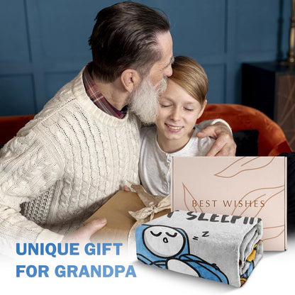 GoMelley Funny Fathers Day Grandpa Gifts, Grandpas Birthday Gift from Grandkids, Grandpa is Not Sleeping Blanket, Super Soft Throws Blanket for Napping, Promoted to Grandpas Gifts, 60" x 50"(Gray)