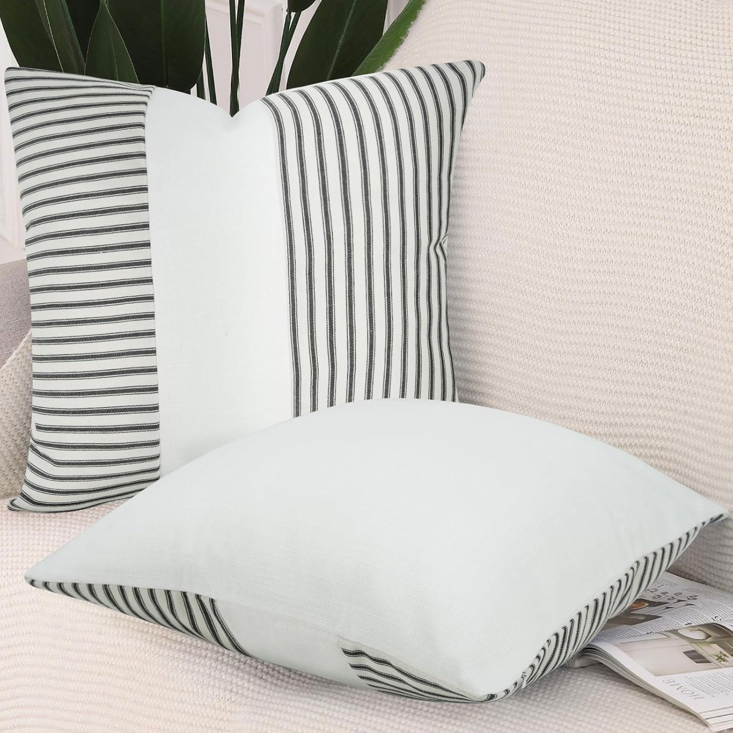 18x18, Set 2, Farmhouse Pillow Covers Boho Modern Accent Square Throw Pillow Covers of Black and White Striped