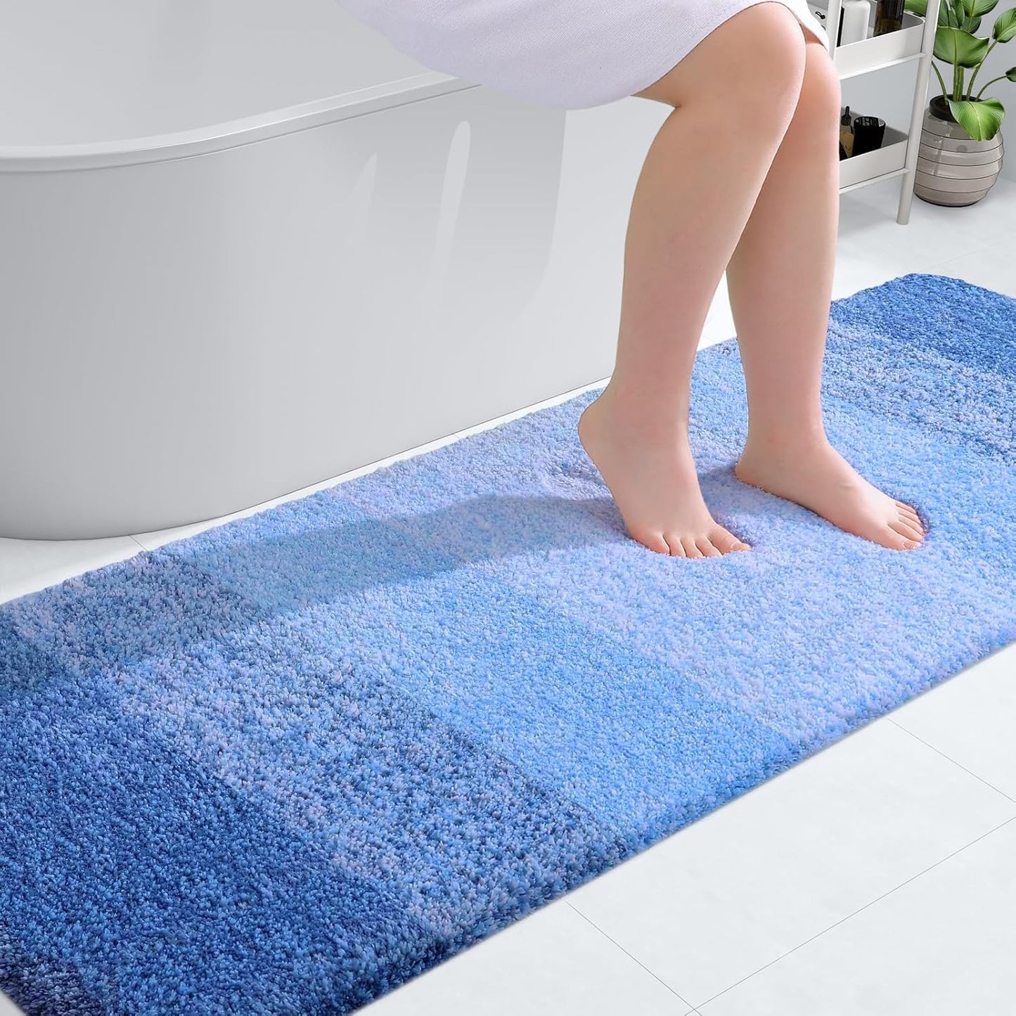 OLANLY Bathroom Runner Rug - Extra Soft Microfiber Mat | Quick Dry, Rubber Backing, 70x24, Light Royal Blue