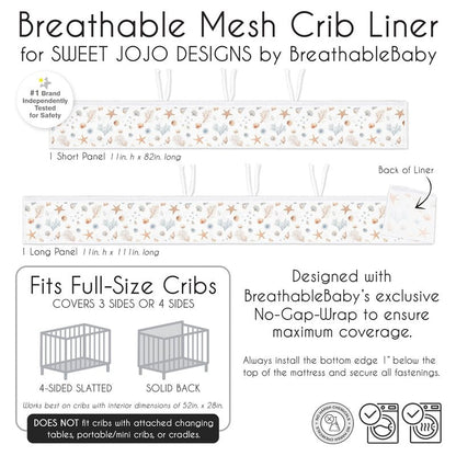 Sweet Jojo Designs + BreathableBaby 2-Piece Breathable Mesh Crib Liner Set (Ocean Seashells) for Boys/Girls, Baby, Infants/Newborn Nursery (Nautical, Beach Theme, Watercolor, Starfish, Coastal, Sea)
