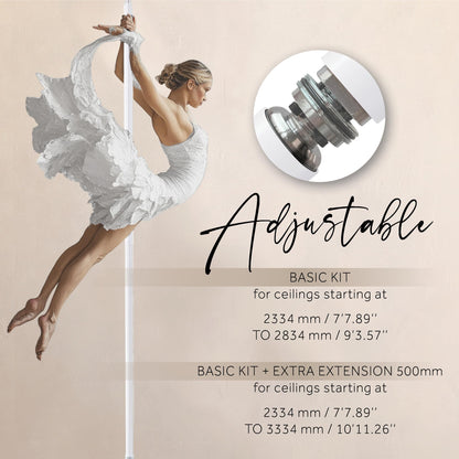 LUPIT POLE Classic G2 Quick Lock - Portable Dance Pole for Home - Spinning & Static Mode - Professional Pole Dancing Pole for Apartment, Club & More - Easy Installation - No Drilling (White, 45 mm)