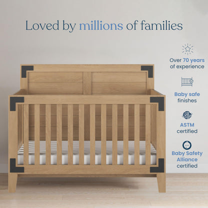 Child Craft Lucas Design 4-in-1 Convertible Baby Crib Nursery Furniture Set - Baby Bed, Toddler Bed and Full Size Bed, 3 Adjustable Mattress Positions, Real Wood, Baby Safe Finish (Nutmeg)