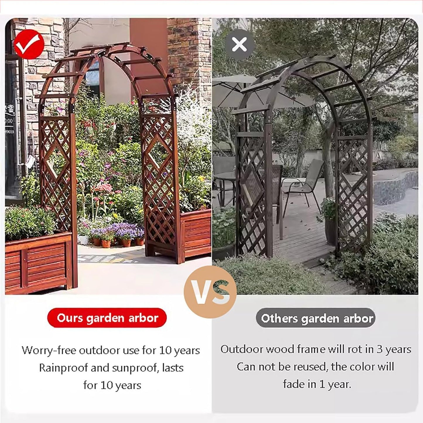 Wooden Garden Arbor Arch for Climbing Plants, Outdoor Wedding Ceremony Trellis, 4.5ft×7.4ft Brown Pergola for Backyard Lawn Party Decoration Brown 4.5ft×7.4ft